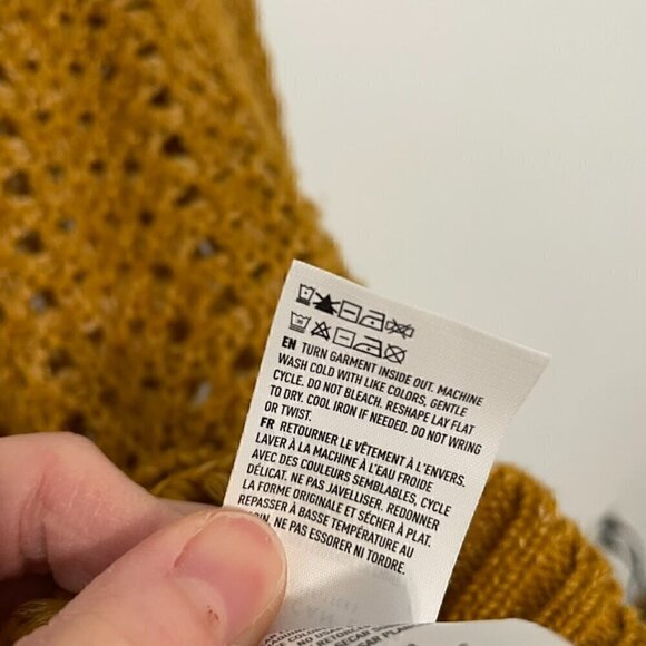 AMERICAN EAGLE Mustard Yellow Golden White Open Knit Chunky Oversized Sweater M - Picture 9 of 12